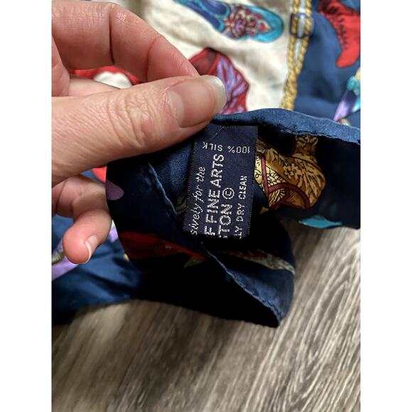 Vintage Silk Scarf Whimsical Boston Art Museum Shoe Print Coquette Soft Glam Red - Picture 6 of 7